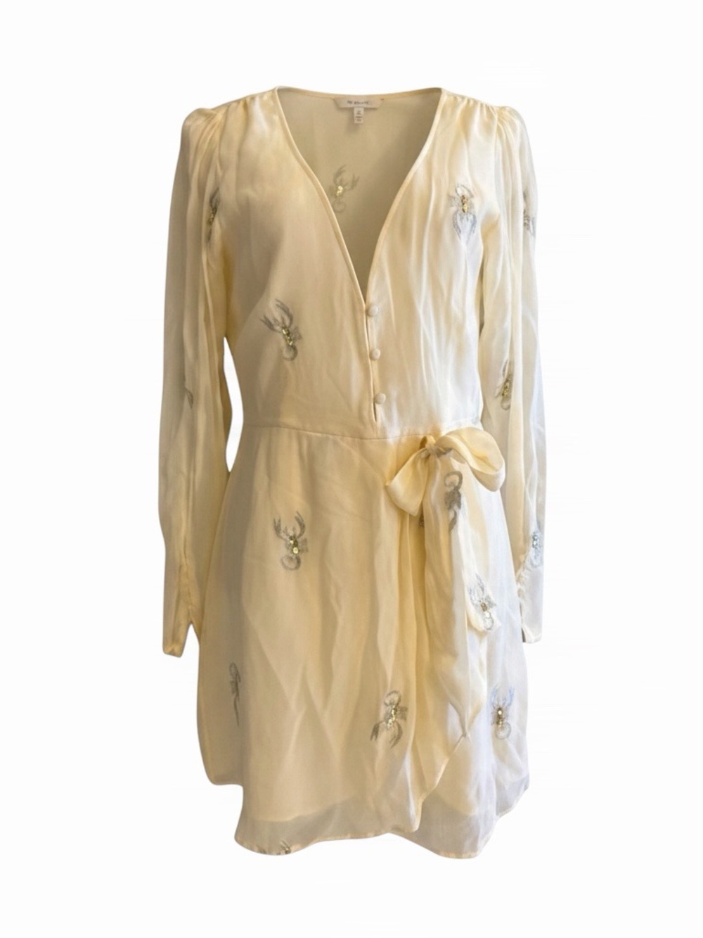 For Love & lemons Pale Yellow Embroidered Long Sleeve  Dress